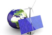 solar panels and wind turbine